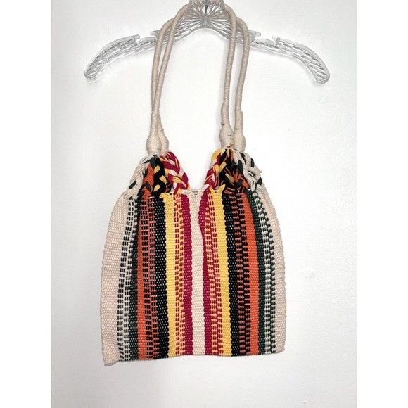 Handwoven Cotton Bag Multi Colored Striped Hobo Tote - Picture 2 of 6